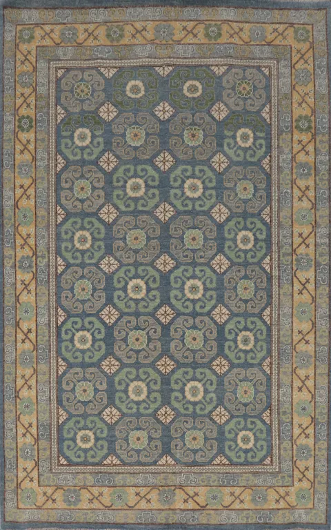 Vegetable Dye Blue Khotan Wool Area Rug 6x9