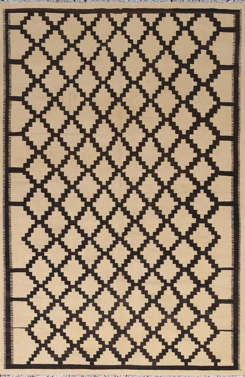 Natural Dye Trellis Kilim Oriental Area Rug 7x10