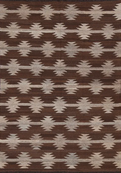 Brown Geometric Kilim Natural Dye Area Rug 5x7