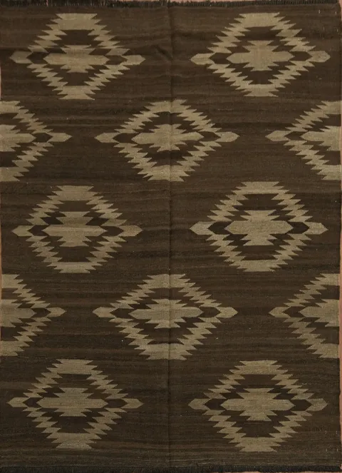Natural Dye Brown Kilim Tribal Area Rug 5x6