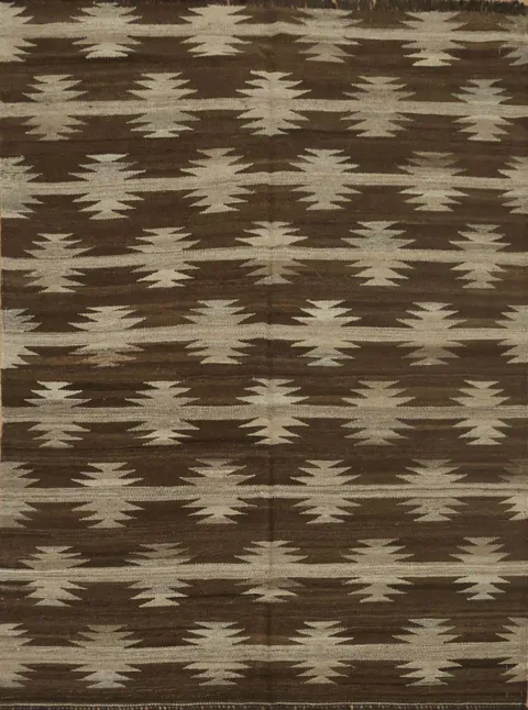 Natural Dye Brown Kilim Wool Area Rug 5x6