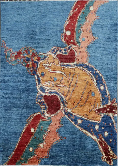 Bold Abstract Design Rug with Vibrant Splashes of Color 6x8