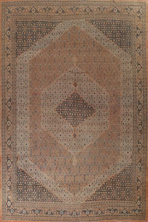 Pre-1900 Antique Vegetable Dye Tabriz Haj Jalili Persian Rug 13x18