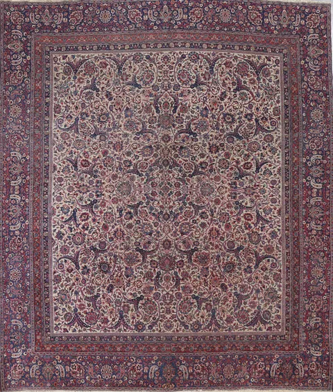 Pre-1900 Antique Vegetable Dye Mashad Persian Square Rug 12x12