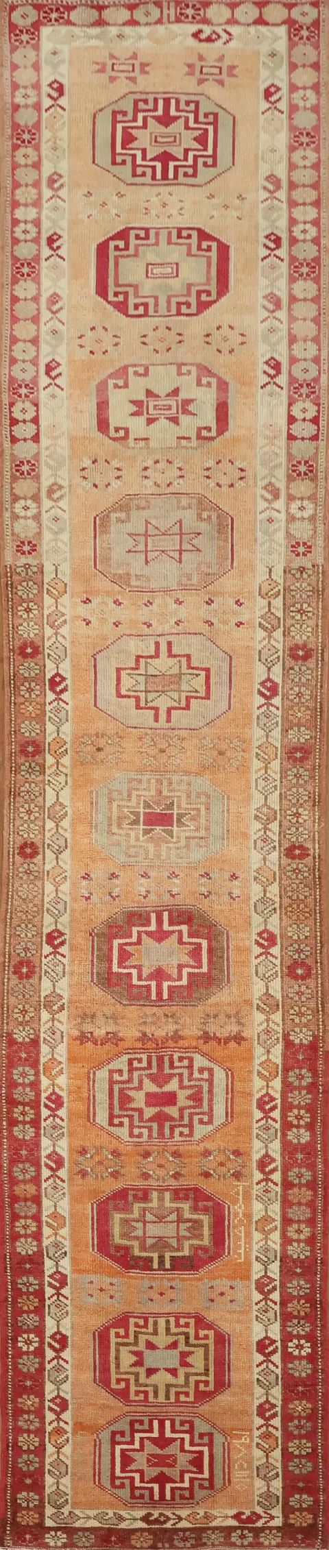 Geometric Wool Oushak Turkish Runner Rug 3x13