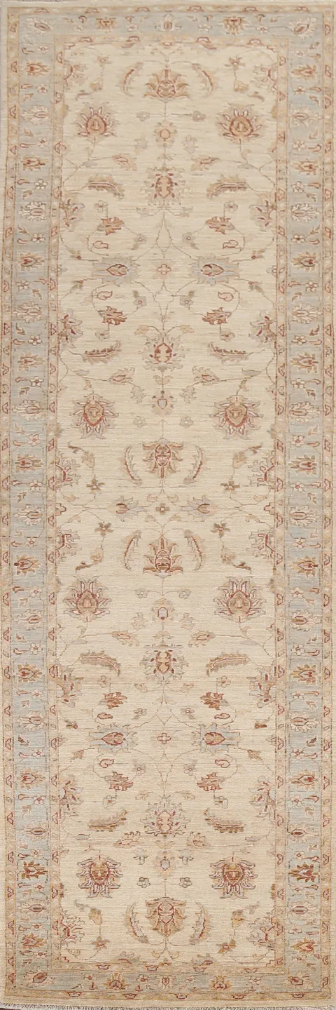 Vegetable Dye Chobi Peshawar Wool Runner Rug 3x10