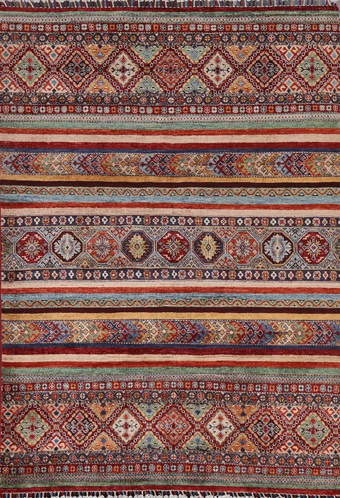 Vegetable Dye Super Kazak Handmade Area Rug 5x6