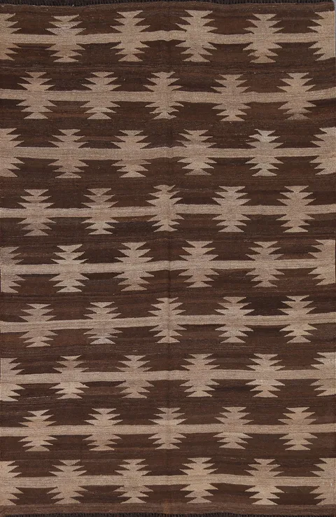 Natural Dye Wool Kilim Flat-Woven Area Rug 5x7