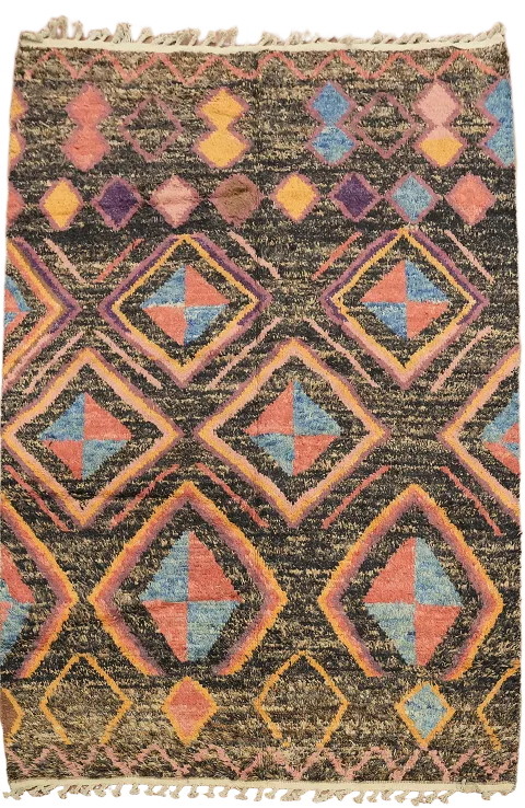 Diamond Patterned Boho Rug with Diamond Shape and Vibrant Colors 7'x11'