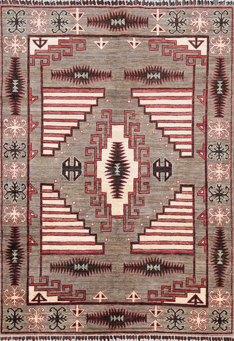 Vegetable Dye Geometric Khotan Oriental Area Rug 5x7