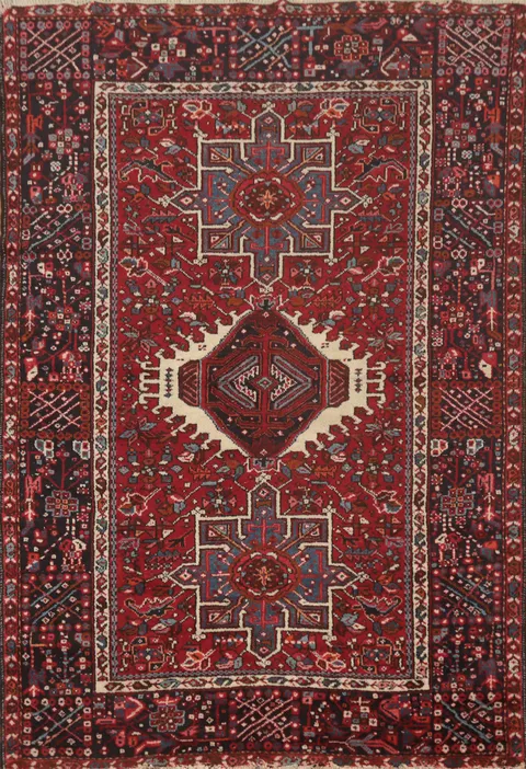 Tribal Geometric Red Gharajeh Persian Area Rug 5x6