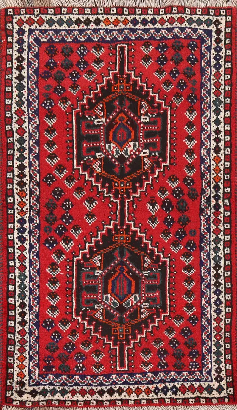 Geometric Red Shiraz Persian Wool Rug 3x4