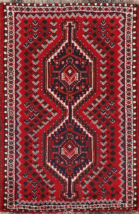 Red Geometric Shiraz Persian Handmade Rug 3x4