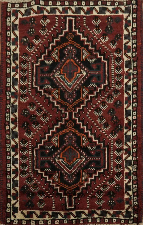 Geometric Red Shiraz Persian Handmade Rug 3x4