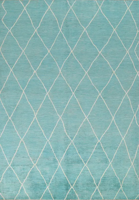 Vegetable Dye Turquoise Moroccan Trellis Wool Rug 8x10