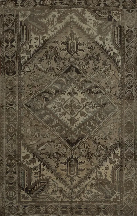 Vintage Geometric Distressed Heriz Persian Rug 7x9