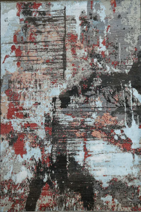 Modern Rug with Abstract Brushstroke Design 7x10