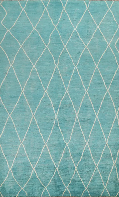 Turquoise Trellis Moroccan Vegetable Dye Wool Rug 6x9