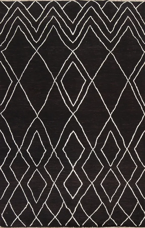 Vegetable Dye Black Moroccan Oriental Area Rug 5x8