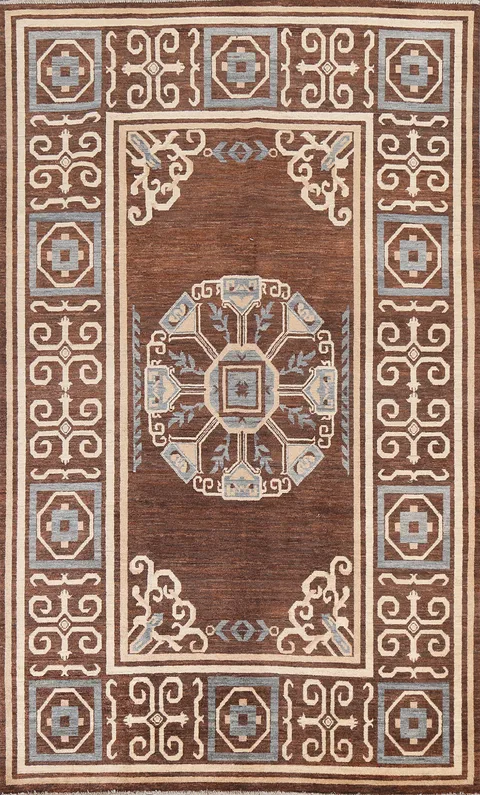 Brown Geometric Gabbeh Wool Persian Rug 6x10