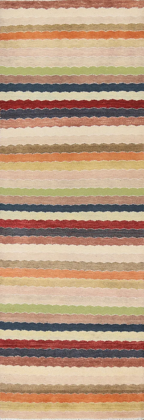 Contemporary Gabbeh Kashkoli Oriental Runner Rug 3x8