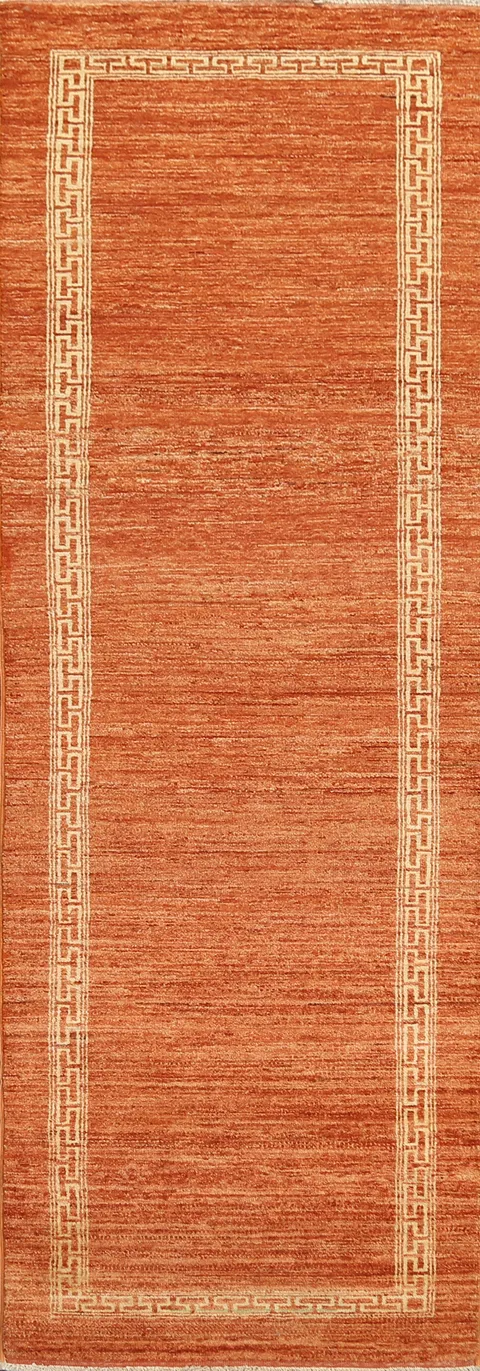 Orange Wool Gabbeh Kashkoli Oriental Runner Rug 3x9
