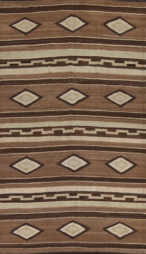 Brown Geometric Kilim Natural Dye Area Rug 6x10