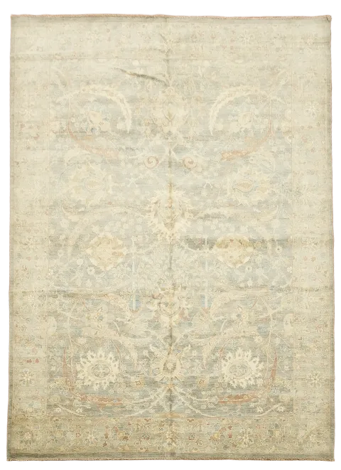 Vegetable Dye Muted Grey and Blue Ziegler Hand-Knotted Wool Rug 8x11 ft