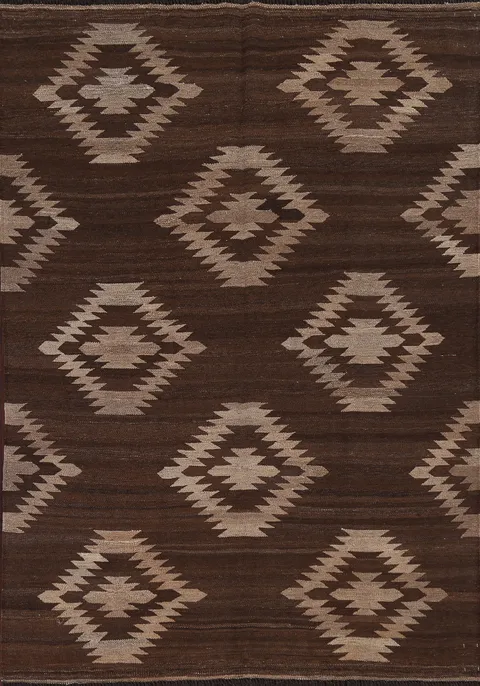 Natural Dye Brown Kilim Oriental Area Rug 5x7