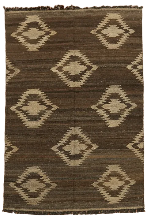 Brown Natural Dye Kilim Oriental Wool Rug 5x7