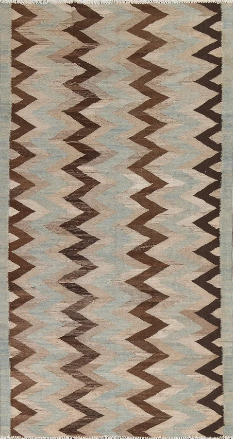 Natural Dye Chevron Kilim Oriental Wool Rug 5x9