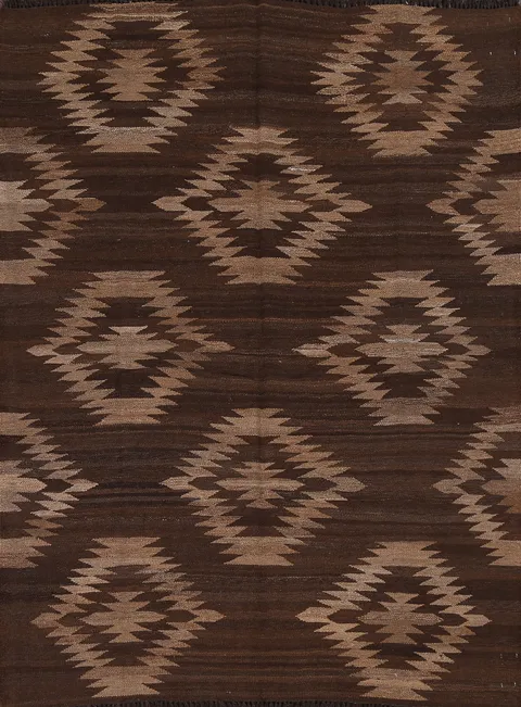 Natural Dye Tribal Kilim Brown Oriental Rug 5x6