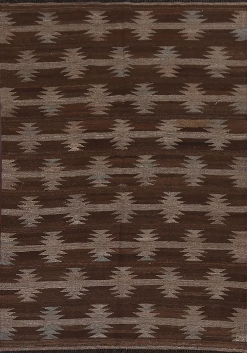 Natural Dye Brown Tribal Kilim Oriental Rug 5x7