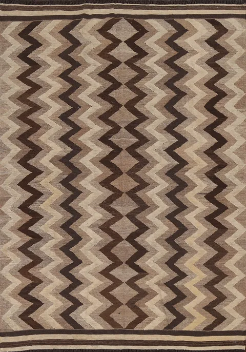 Natural Dye Chevron Kilim Oriental Area Rug 5x7
