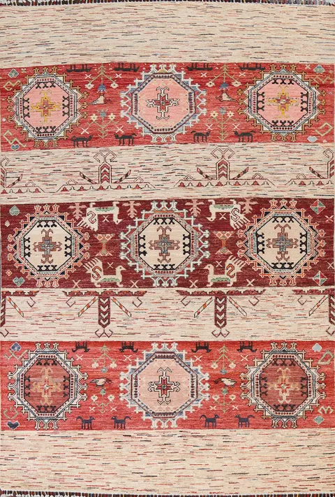 Tribal Geometric Kazak Oriental Area Rug 6x10