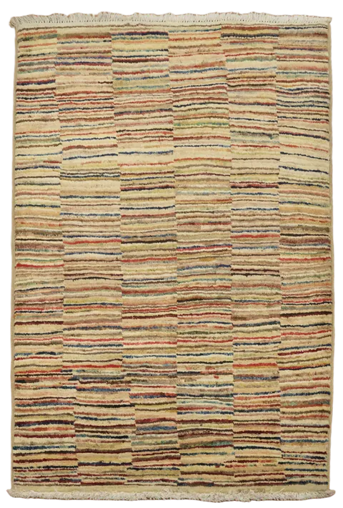 Handwoven Rug with Striking Multicolor Stripe Pattern 3x4
