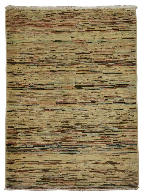 Rustic Charm: Multicolor Stripes Wool Rug Accent Piece 3x4