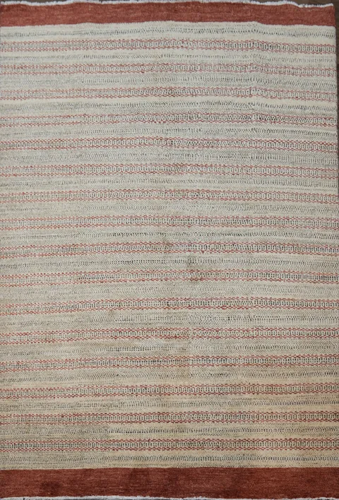Stylish Khaki and Red Striped Rug Perfect for Living Spaces 5x8