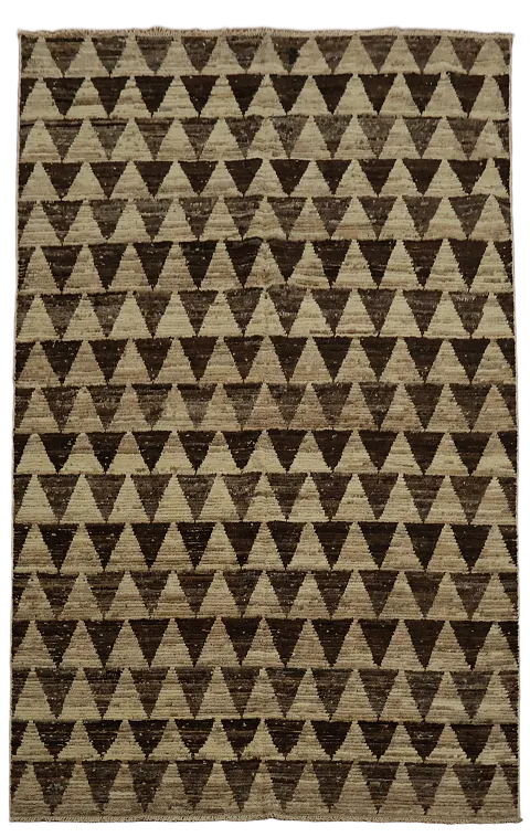 Chic Kashkoli Area Rug 6x10 Brown and Beige Triangle Design Accent