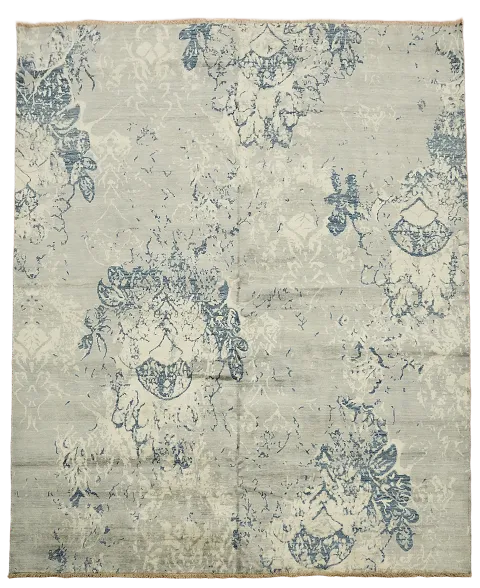 Elegant Traditional Grey , Blue and Beige Rug for Calming Ambiance 8x10 ft