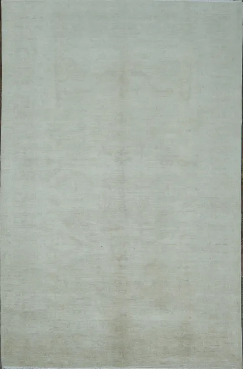 Soft Beige Minimal Pattern Oushak Turkish Area Rug 7x10