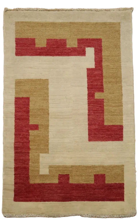 Warm Earth-Tone Rug Featuring Geometric Block Patterns 3x4