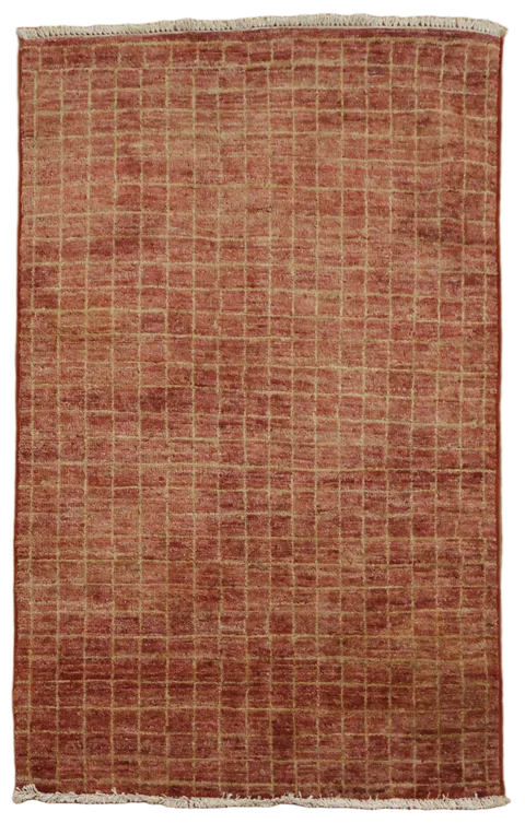 Premium Quality Red and Beige Checkered Design Gabbeh Rug 3'x4'