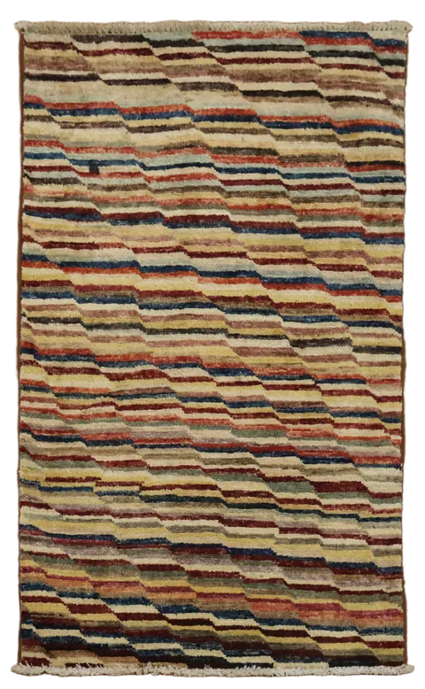 Colorful Handmade Wool Rug with Diagonal Stripes Design 2x3
