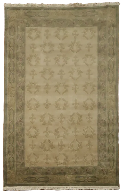 Classic Beige Nepalese Plush Rug with Exquisite Detailed Border Design 6x9