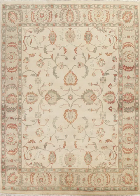 Sophisticated Neutral Toned Rug with Vintage Floral Motifs 8x10