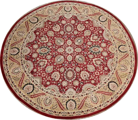 Vegetable Dye Red Tabriz Oriental Round Rug 8x8