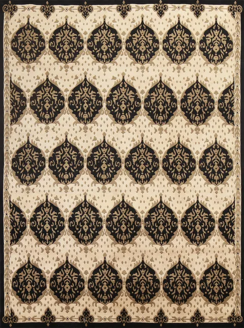 Vegetable Dye Black & Beige Nepalese Oriental Rug 8x10