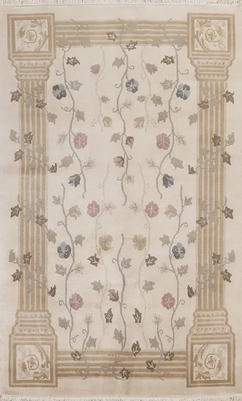 Vegetable Dye Floral Nepalese Oriental Wool Rug 6x9