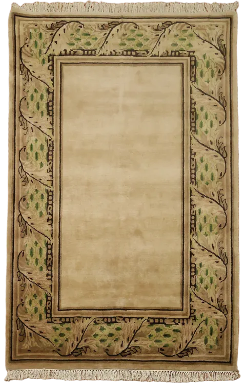 Stylish Beige Rug with Nature-Inspired Leaf Border Design 6x9